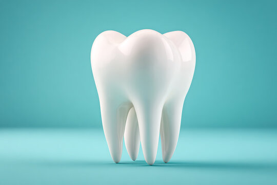 A single healthy white tooth on a teal background dental hygiene oral care