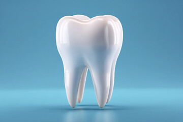 A single healthy white tooth on a blue background dental hygiene oral care