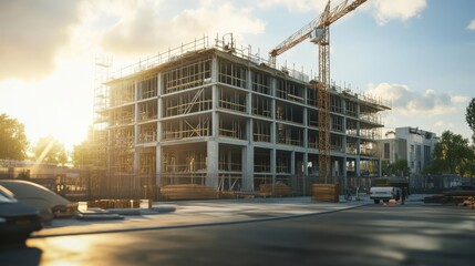 building under construction, during the day, beauty light, photorealistic