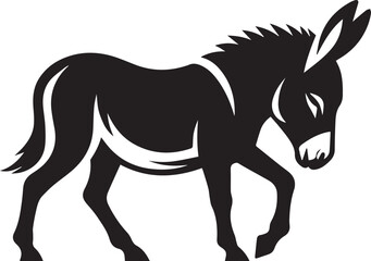 Black Silhouette Donkey Vector Illustration Isolated on White Background