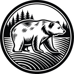 Fototapeta premium Bear Illustrations, Fierce Head, Wilderness Emblem, and Modern Graphic Designs