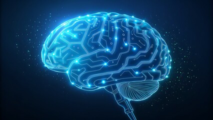 Obraz premium Artificial Intelligence Brain Circuitry Concept with Neural Networks and Glowing Synapses for Innovation and Technological Advancements