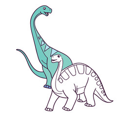 Two Cartoon Dinosaurs One Green One Outline illustration