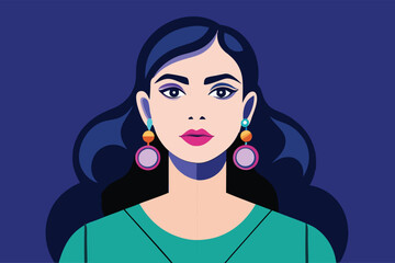 Woman with dark hair and large earrings portrait face
