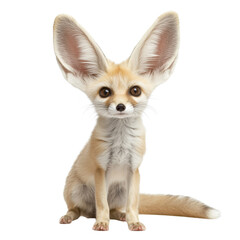 Obraz premium Fennec Fox: The Fennec fox, with its signature large ears, sits poised in a studio, its captivating eyes fixed on the viewer, revealing the captivating beauty of this unique desert animal.
