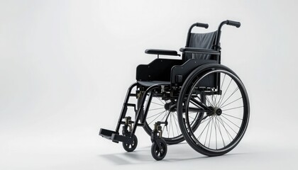 Fototapeta premium A black wheelchair against a white backdrop