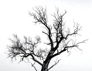 Obraz premium Bare tree silhouette against white sky