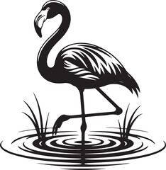 silhouette of flamingo in water with grass