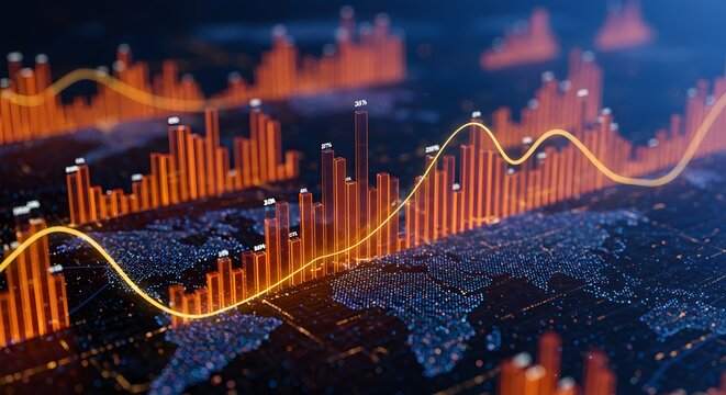 Dynamic Global Market Analysis Represented by Digital 3d Graphs