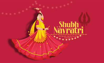 Navratri Celebration Depicting Traditional Garba Dance with Festive Elements