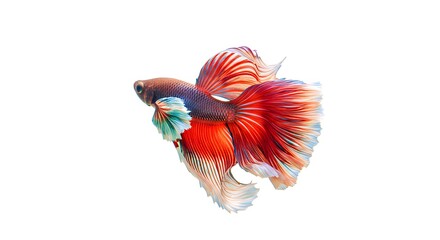 Fototapeta premium Vibrant Red and White Halfmoon Betta Splendor: A Stunning Aquatic Portrait