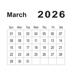 2026 desk Calendar Month Of March