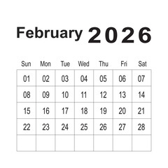 2026 desk Calendar Month Of February