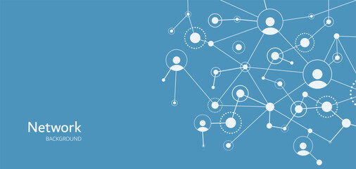 Network background. Connections with points, lines, and people icons. Vector technology background
