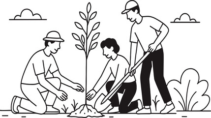 group of people planting a plant on soil