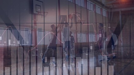 Animation of statistics and financial data processing over diverse basketball players - Powered by Adobe