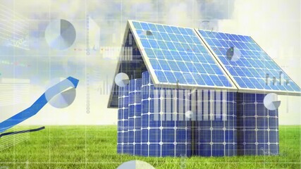 Animation of data processing over solar panels - Powered by Adobe