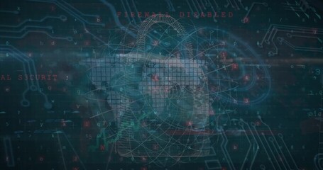 Animation of cyber security data processing over security padlock icon against black background - Powered by Adobe