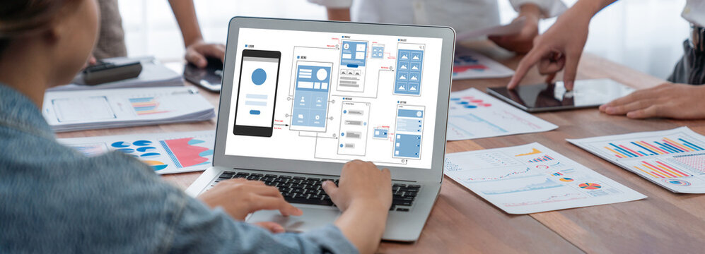 UX UI design process for brisk mobile application and website . Creative prototype of wireframe for professional app developer .