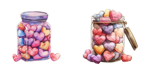 valentine candies in jar watercolor vector illustration