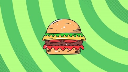 Animation of cheeseburger icon over pulsating green circles