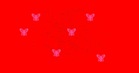 Animation of butterflies over fireworks on red background - Powered by Adobe