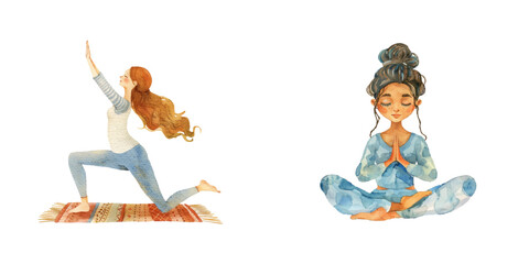 woman doing yoga watercolor vector illustration