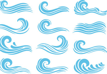Water Waves, wave icons, Blue water Waves Set, Vector ocean water shape, Liquid shape elements, Sea wave, Wave icon set, simple doodle wave,water, signs, splash, abstract, art, collection,vector 