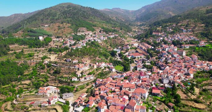 Drone shot Village of Loriga, Serra da Estrela in Portugal