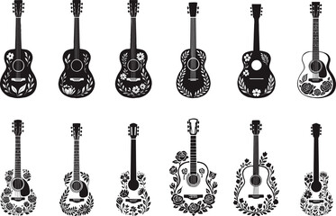 set of floral guitar vector