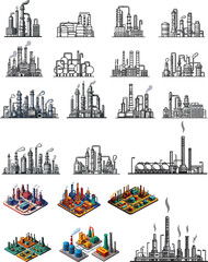 Naklejka premium set of oil refinery factory vector