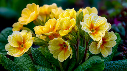 Fototapeta premium The yellow primrose blossoms create an enchanting scene.