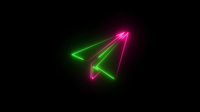 Neon Rocket icon animation. Glowing paper Rocket sign motion. Abstract paper plane video footage.
