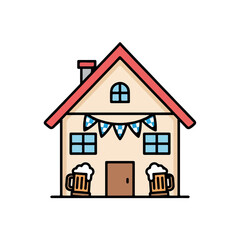Festive House with Beer Mugs A Cheerful Illustration for Celebrations, Gatherings, and Social Events