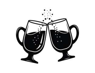 Two glasses toasting, a symbol of celebration and friendship isolated on white