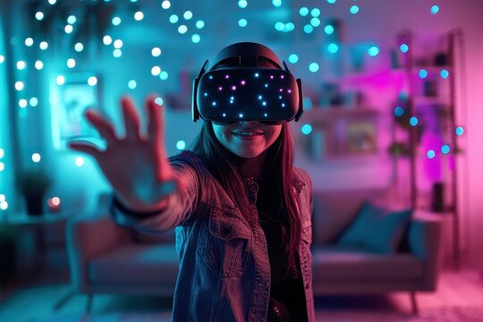 A girl wearing a virtual reality
