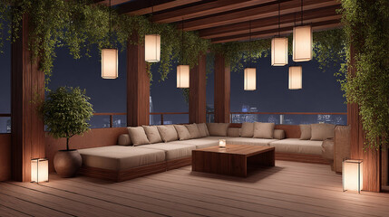 Fototapeta premium Urban Rooftop Patio at Night - Modern Design