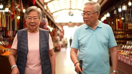 Elderly Couple Walking Through Vibrant Market - Powered by Adobe