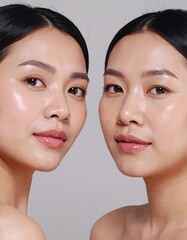 Close-up of two women with flawless skin