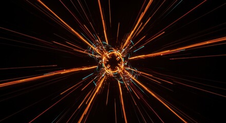 Fototapeta premium Abstract Orange Light Streaks Radiating from a Central Ring on Black Background