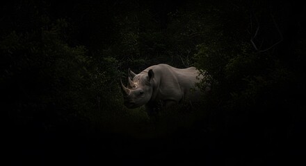 Majestic Rhinoceros in a Dark, Lush Natural Habitat