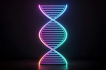 Neon DNA Double Helix Symbol in Pink and Blue Glow on Black Background genetic science