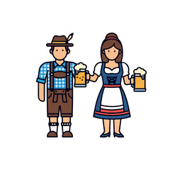 Oktoberfest Celebrations Cartoon Characters Toasting with Beer in Traditional Bavarian Attire