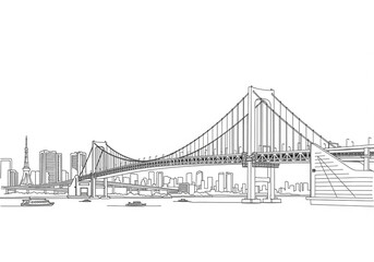 Fototapeta premium Rainbow Bridge (レインボーブリッジ) in Japan one line drawing style