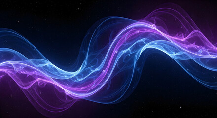 Obraz premium Abstract glowing wave with blue and purple light effect on dark background creates a futuristic and dynamic design for modern technology concepts