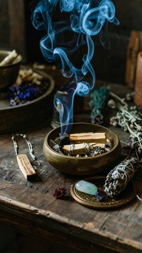 Incense burning, mystical atmosphere