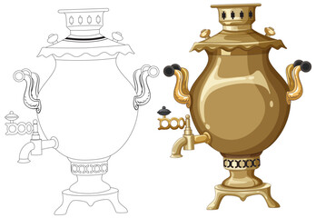 Traditional Russian Samovar Vector Illustration Side by Side