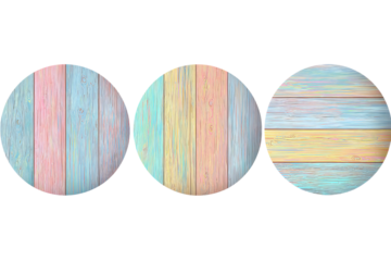 three pastel wood texture round background vector set, simple design, isolated on a transparent background in PNG format.