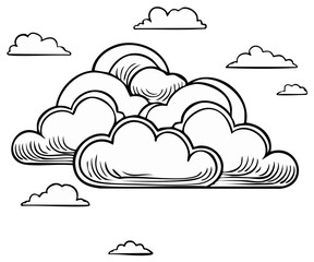 Fototapeta premium Stylized cartoon clouds illustration with fluffy outlines and detailed textures for design