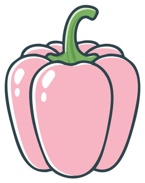 Naklejki Playful Pink Bell Pepper Illustration, Cartoon Vegetable Icon, Healthy Food Design